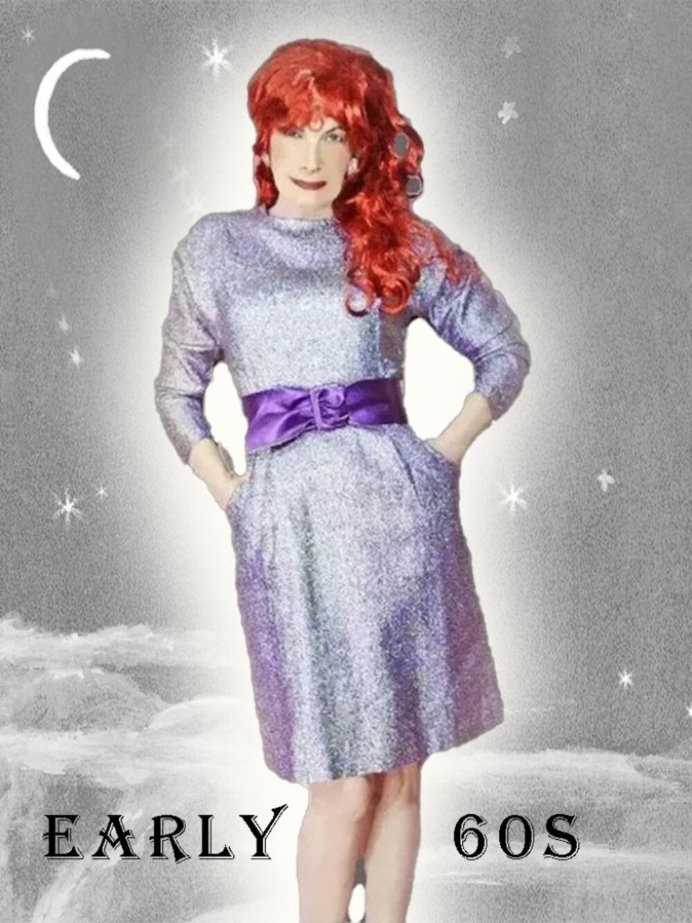 Vintage Lamè Dress Long Sleeve Lavender Formal Evening Sheath With POCKETS!